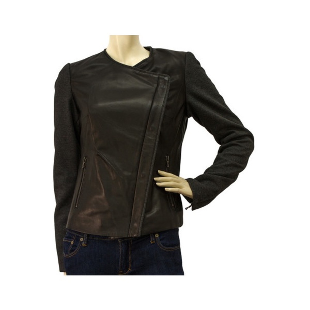 Jo Peters leather Jacket with wool sleeves, Size S